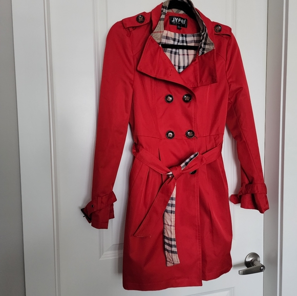 New! Red Trench Coat - Picture 2 of 9